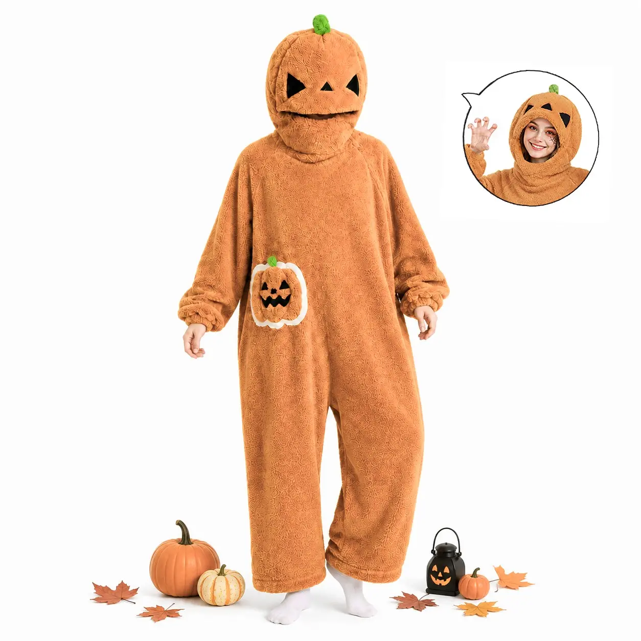 Halloween Pumpkin Plush Wearable Party Prop, Fun Pumpkin Lantern Hooded Costume, Soft Full Body Role Play Suit, Party Cosplay, Perfect for Halloween Parties