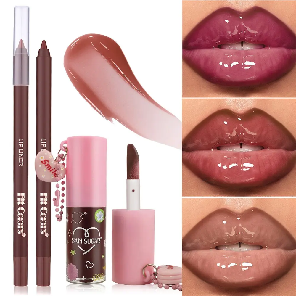 Sam Sugar Lip Liner and Gloss Set, Smooth Application, Long-Lasting Vibrant Color, Moisturizing, Suitable for All Makeup Styles, Cosmetic