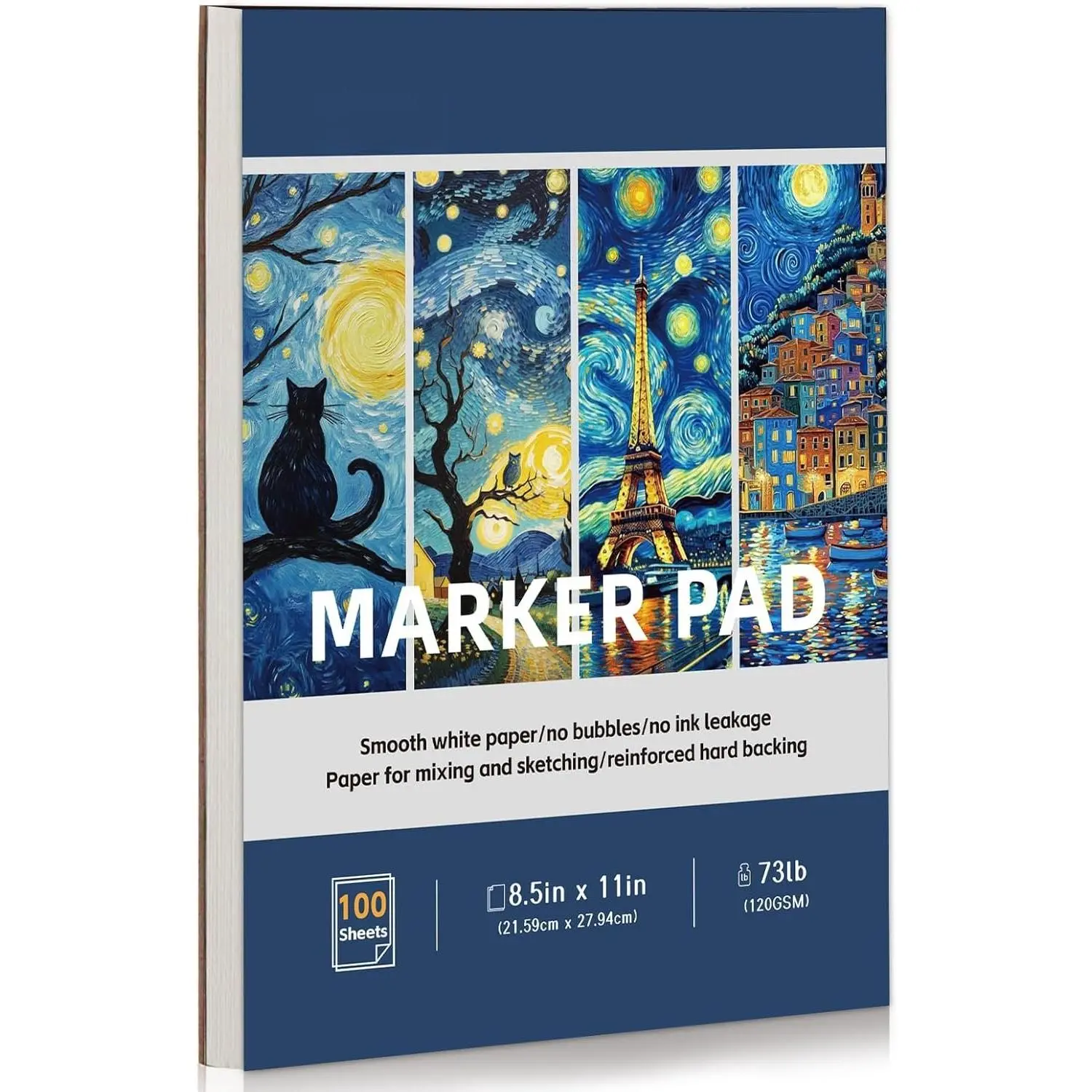 8.5" x 11" Marker Paper Pad, 100 Sheets Marker Sketchbook Bleedproof, 120gsm/73lb Art Sketch Pad Paper, Painting Coloring  Marker Paper for Beginners, Artists,
