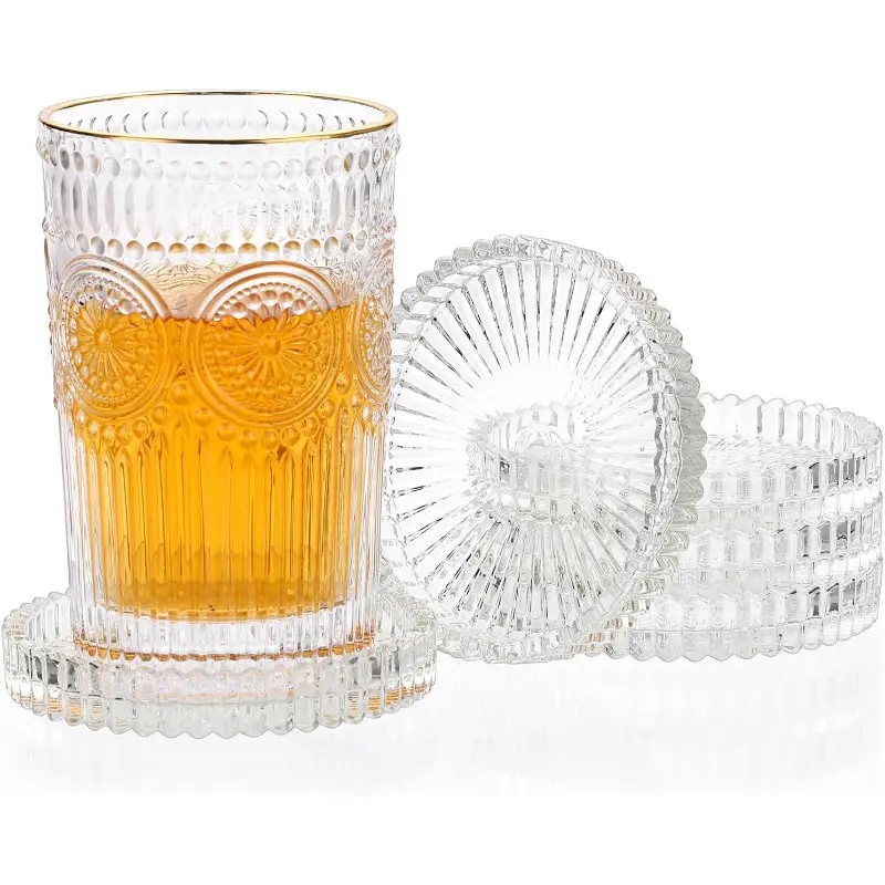 Transparent glass coasters, Coasters For Drinks, suitable for crystal round table protection mats, office, decoration, kitchen, dining room, living room