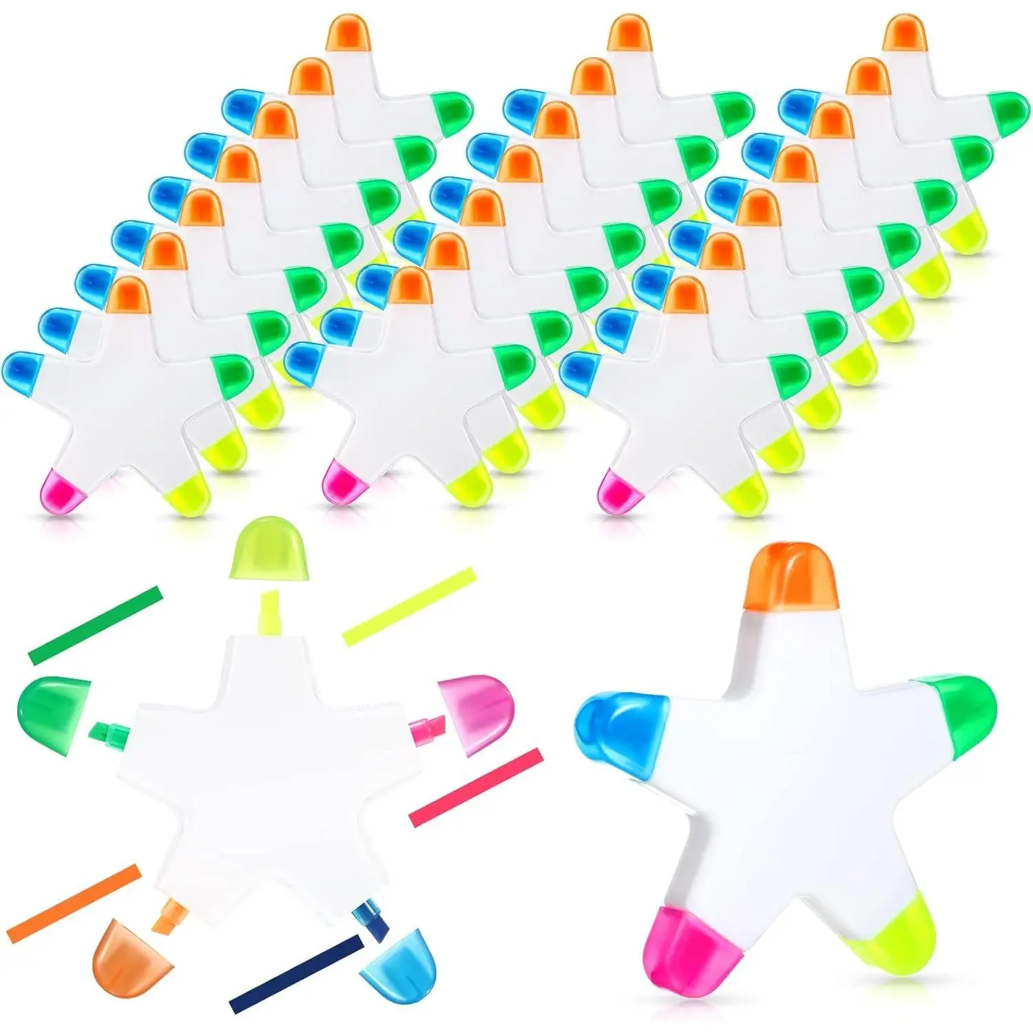 Back to School Gift Star Highlighters Bulk Highlighters Assorted Colors Creative Watercolor Cute Pens 5-in-1 Color Fluorescent Pens for Office Stationery School Supplies(Star,5 Colors,24)