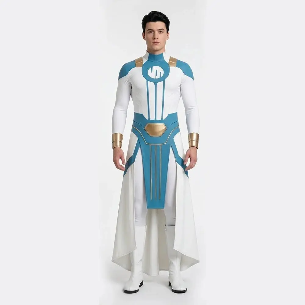 Anime Invincible Mark Grayson Cosplay Costume Viltrumites Viltrum Empire Jumpsuit Blue White Warrior Uniform Clothes Outfits