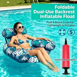 Foldable Dual-Purpose Inflatable Floating Sofa with Backrest (Pump Included), Thickened Canvas Waterproof and Wear-Resistant Floating Bed, Summer Beach Pool Party Vacation Chaise Lounge Chair, Portable and Easy-to-Store Water Leisure Seat
