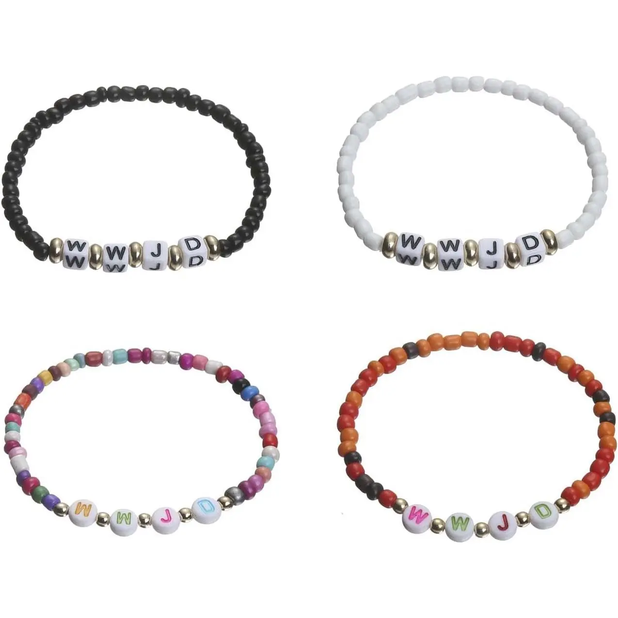 4 count WWJD Bracelets for Teen Girls Colorful Elastic Beaded Bracelets for Women What Would  Do Bracelets Layered Letter Bracelets Inspirational Religious Reminder   for Her