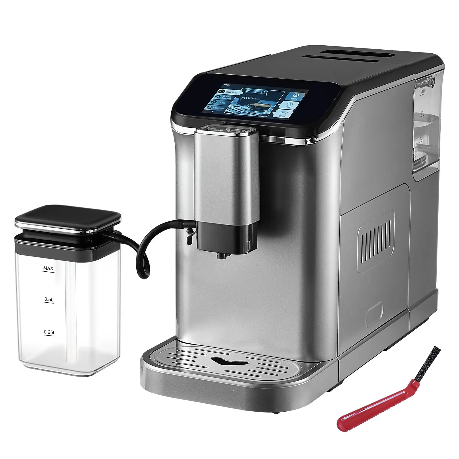 Fully Automatic Espresso Machine - with Automatic Milk Frother, 20 Bar Super-Automatic Cappuccino Latte Machine with TFT Touch Screen, Grinder, 15 Grinding Levels, and Removable Milk Reservoir
