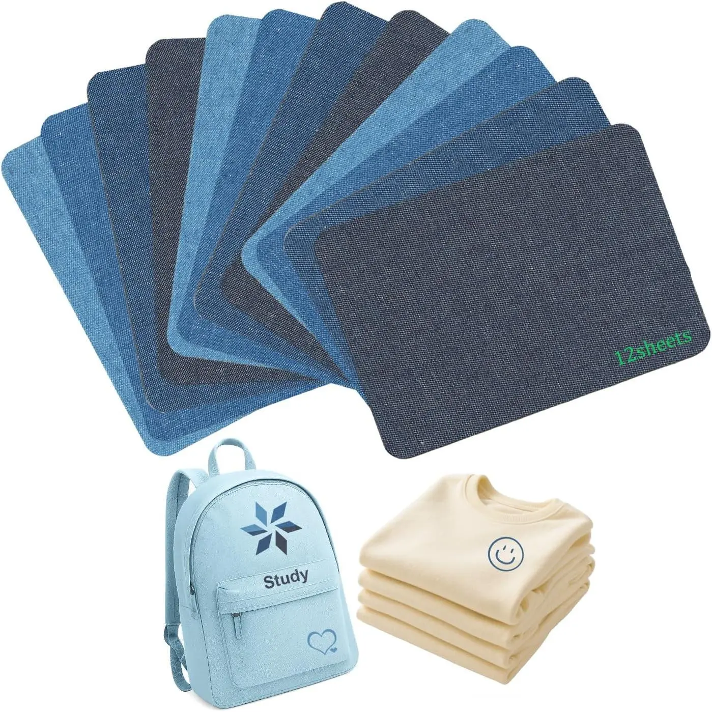 Iron- Fabric Patches for Clothing, 12 Sheets 3" by 4-1/4", Durable Washable Iron  or Sew  Repair Patches for Jeans, Denim Jackets, Pants, Shirts, Bags, Backpacks, DIY Crafts