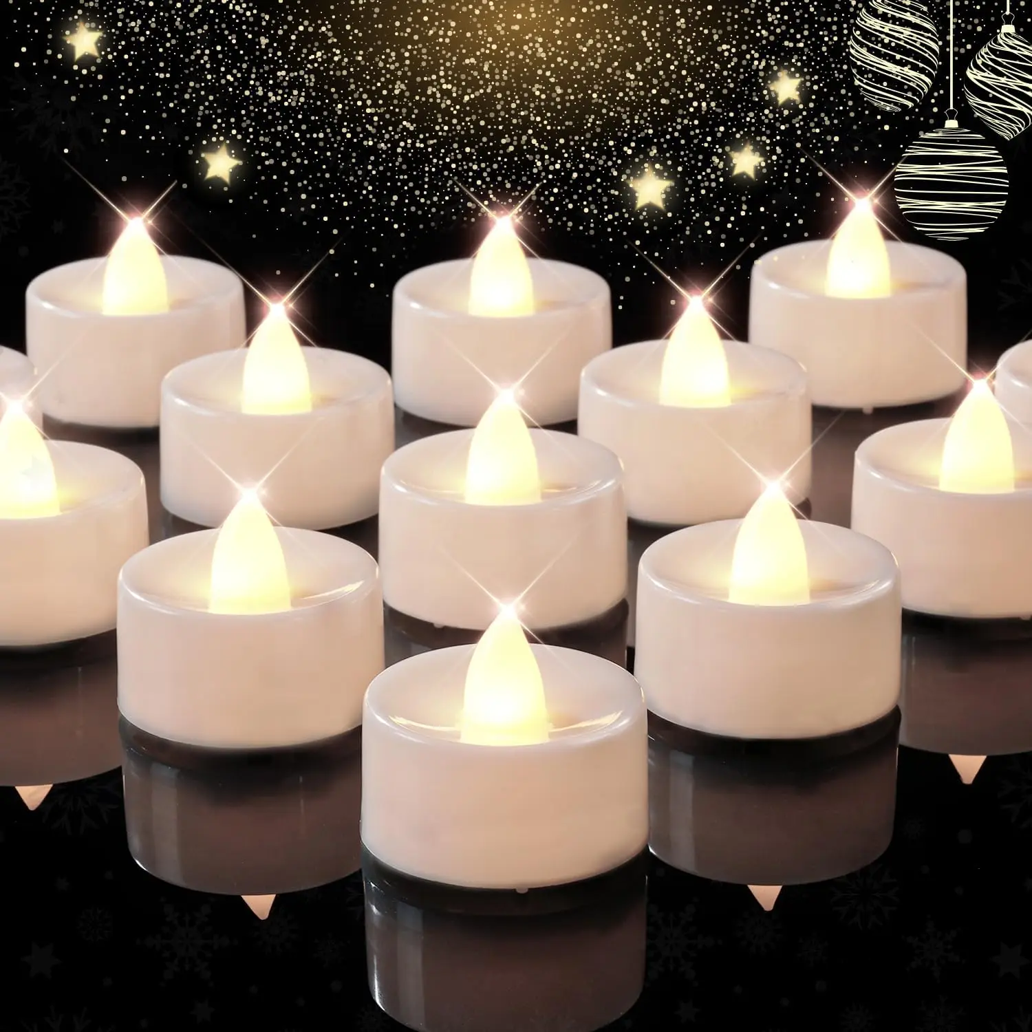 Set of 24 Flameless LED  Lights Bulk, Electric Tealight Candles, Small  Candle  Operated, Warm White Flickering Mini Candles for Christmas,  Decor