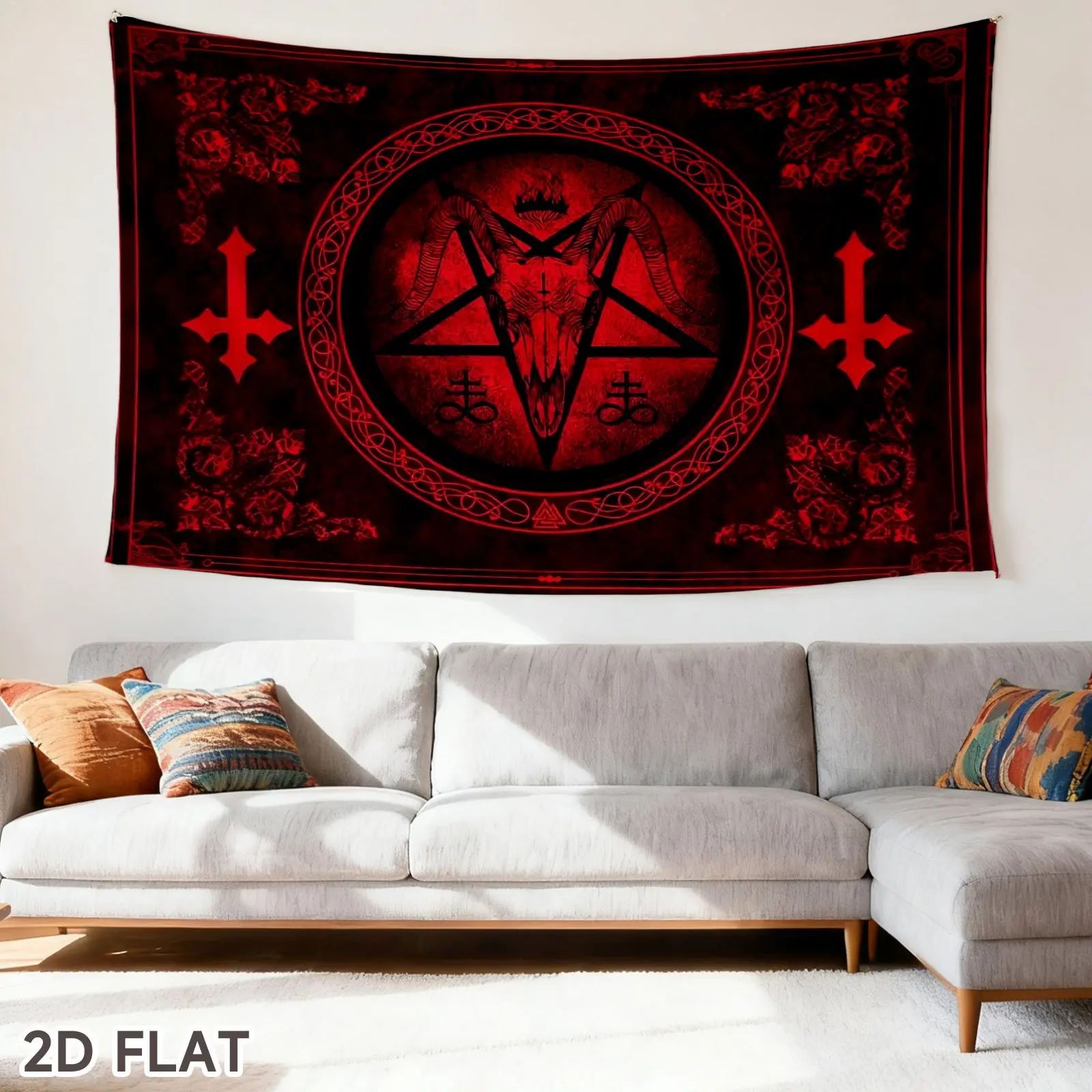 1pc Large Baphomet Wall Tapestry with Free Installation - Pentagram & Occult Symbol Horizontal Hanging Gothic Fabric, Single Gothic Home Decor for Modern Rooms, Room Inspo