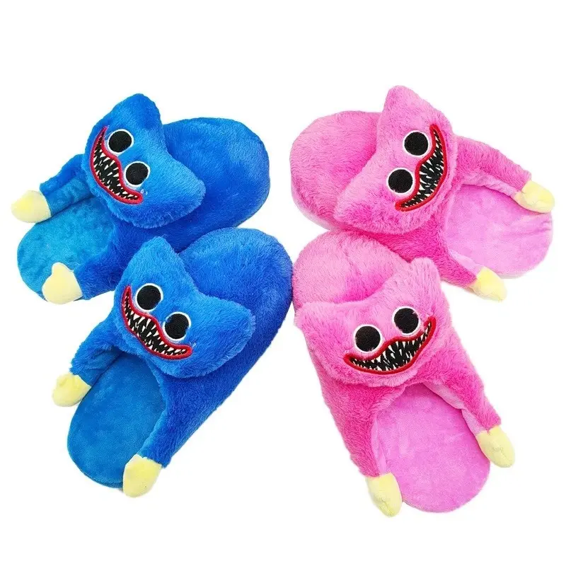Huggy Wuggy Plush Slippers Poppy Playtime Horror Game Open Toe Indoor House Slippers Soft Fluffy Monster Character Non-Slip Bedroom Slipper Creepy Cute Winter Warm Gift For Teens Christmas Holiday Cross-Border Wholesale