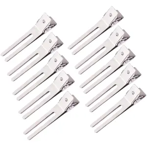 10 Pack Double Prong Pin Curl Clips, Duck Billed Hair Clips for Hairdressing Setting, Section Clips, 1.8" Silver Rustproof Metal Curl Hair Clips for Styling, Coloring, Sectioning