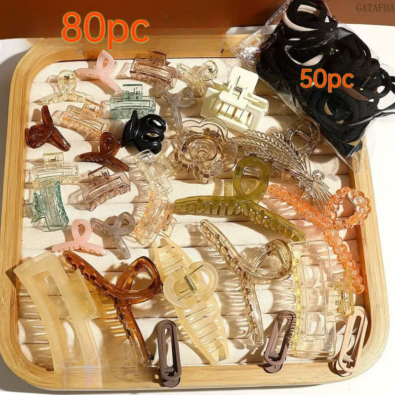 80Pcs New Hair Accessories Set, Including Assorted Hair Claws, Hair Clips and High Elastic Hair Ties, Fashion Headwear for Women