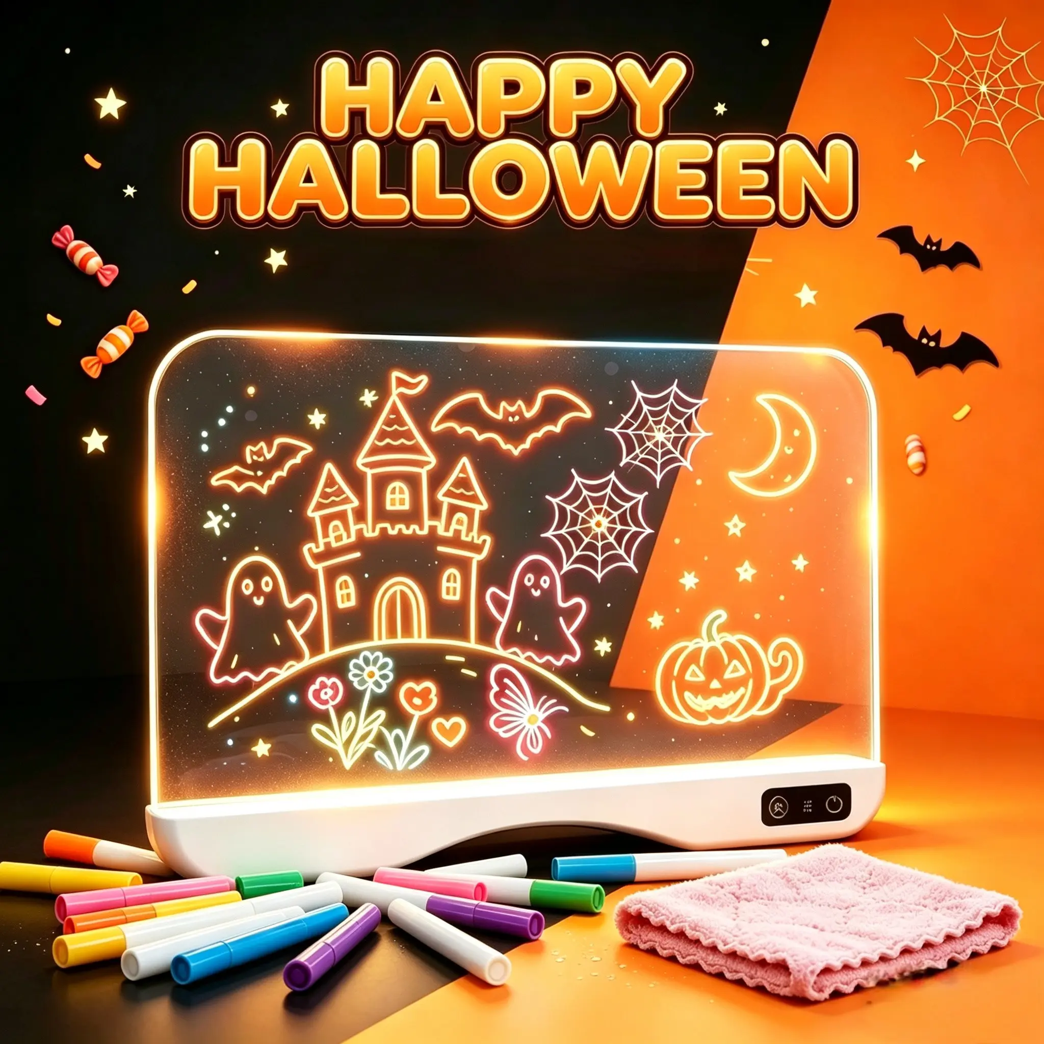 Eraser DIY Drawing Board with RGB Lights, LED Illuminated Drawing Board, USB Charged DIY Acrylic Drawing Board Gift, 12 Pens + Sketch Book + Cloth