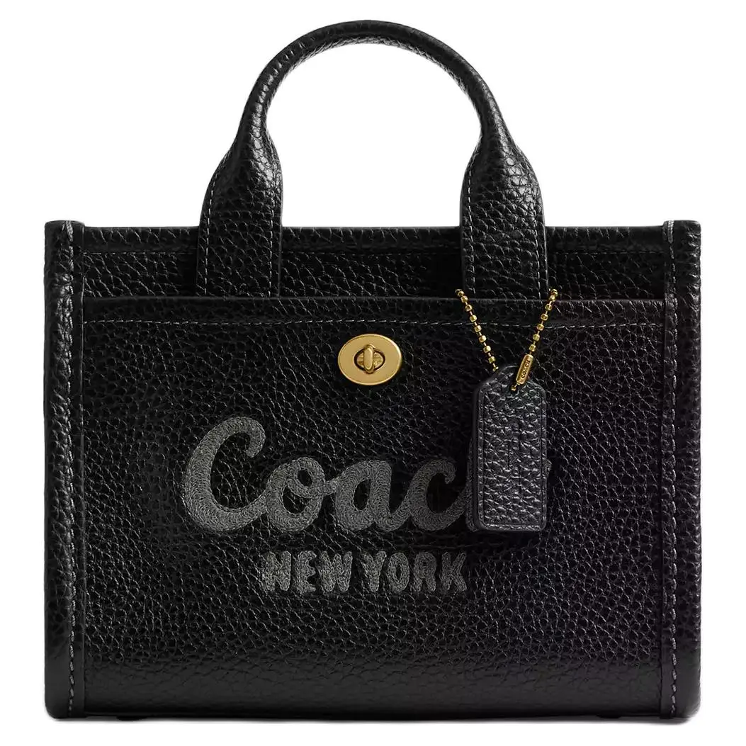 COACH Cargo 20 Logo-Print Tote Bag for Women – Pebbled Leather with Gold Hardware, Small, Black