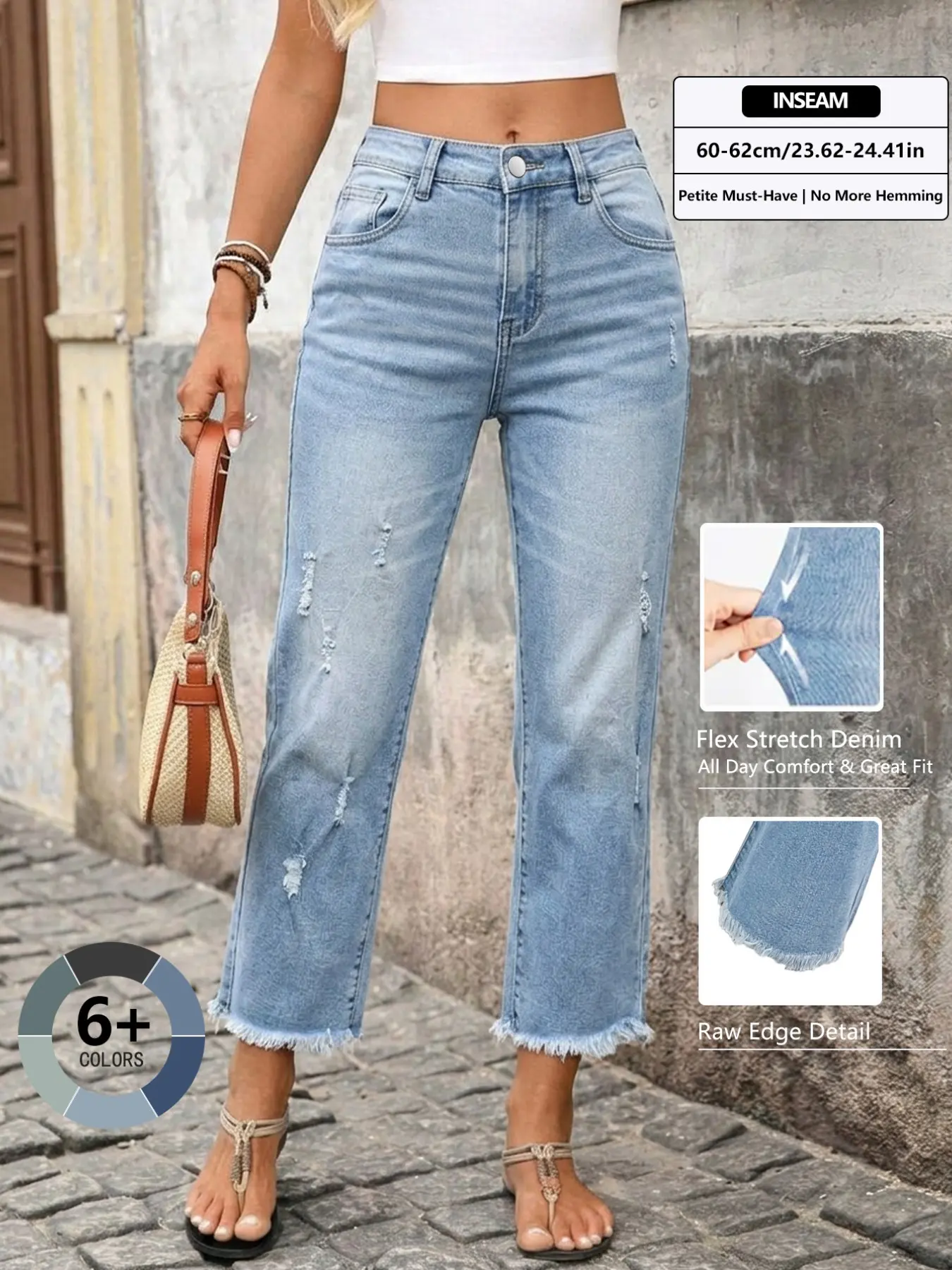 Women's Loose-Fit Cropped Jeans, Casual Denim Capri Pants, Elastic Fabric, All-Season Wear, Perfect for Outing and Dates, Bottom
