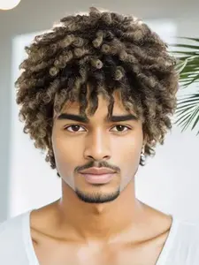 Short Light Dreadlock Wig for Men, Glueless Synthetic Daily Wear Wig, Curly Hair, All Seasons, No Ca Prop 65, No Ca Prop 65 Re