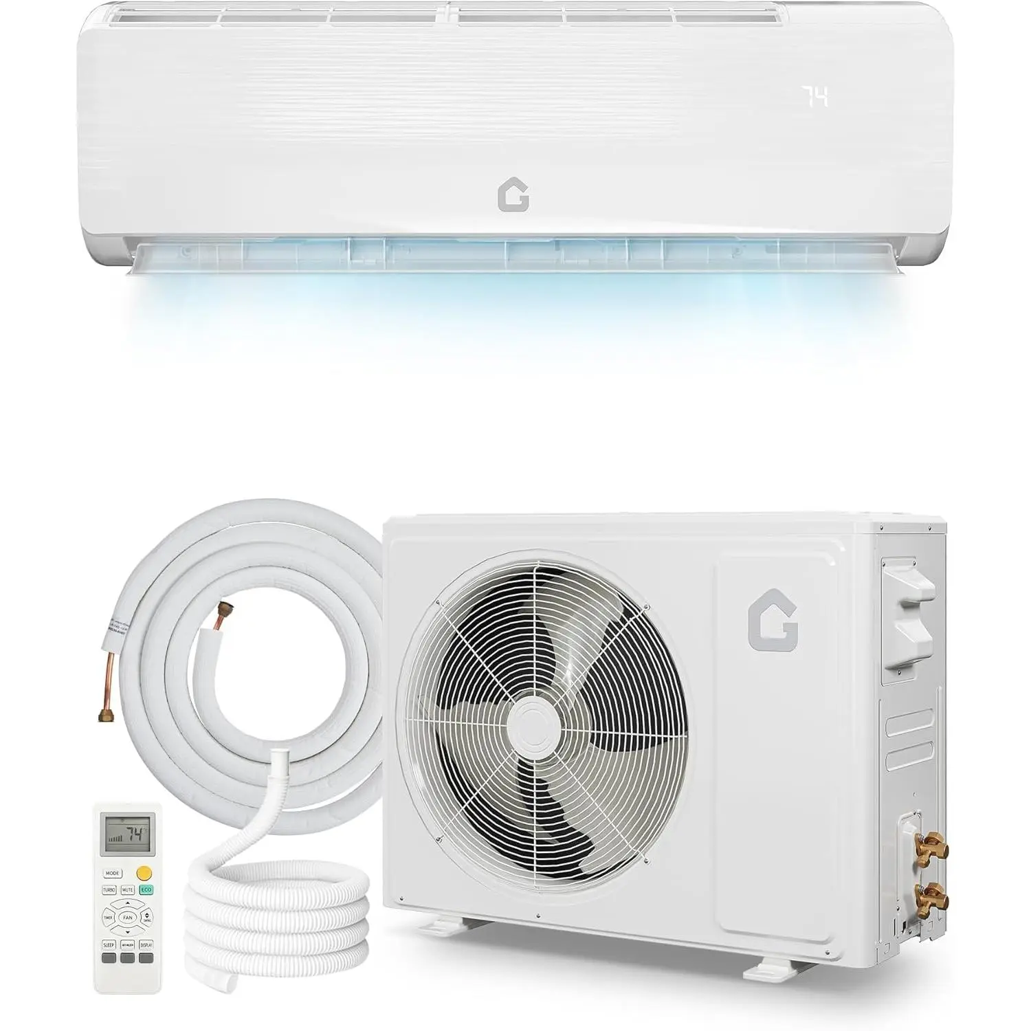 Garvee 18000 BTU Mini Split Air Conditioner & Heat Pump - 19 SEER2 Ductless Inverter System - Cools & Heats Up to 1250 Sq.Ft - R32 Refrigerant - Installation Kit Included - White