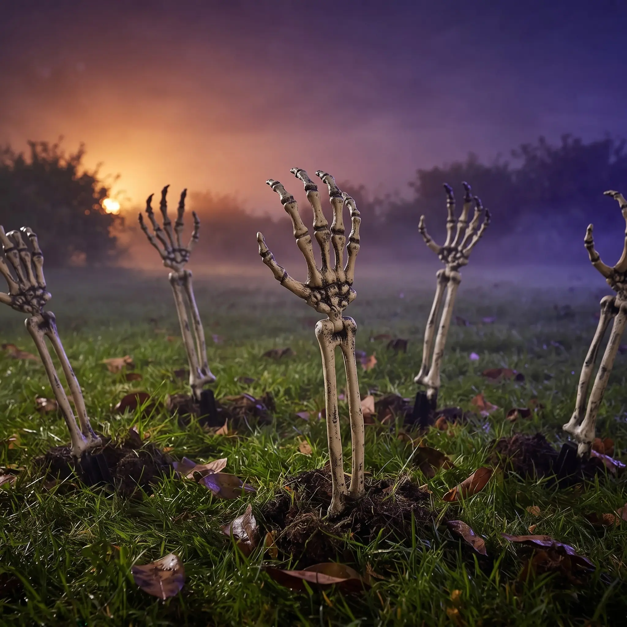 2PCS Life-Size Skeleton Hand Bones, Left & Right Set with Sturdy Yard Stakes, Realistic Creepy Plastic Props for Haunted Graveyard, Porch & Indoor Halloween Party Decor – Eye-Catching Spooky Decorations for Horror Fans & Party Planners