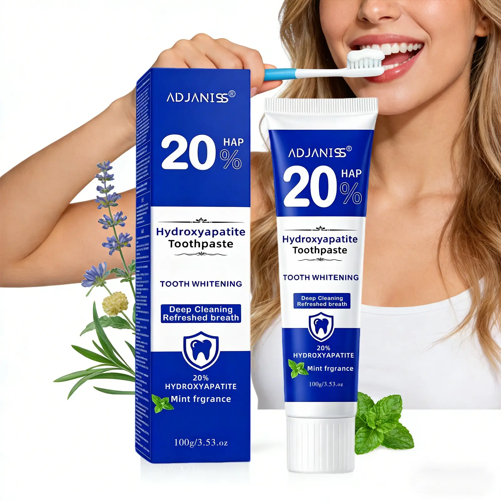 Adjaniss 20% Hap Hydroxyapatite Toothpaste, Mint Fragrance, Teeth Whitening, Deep Cleaning, Fresh Breath, Multi-Pack Oral Care
