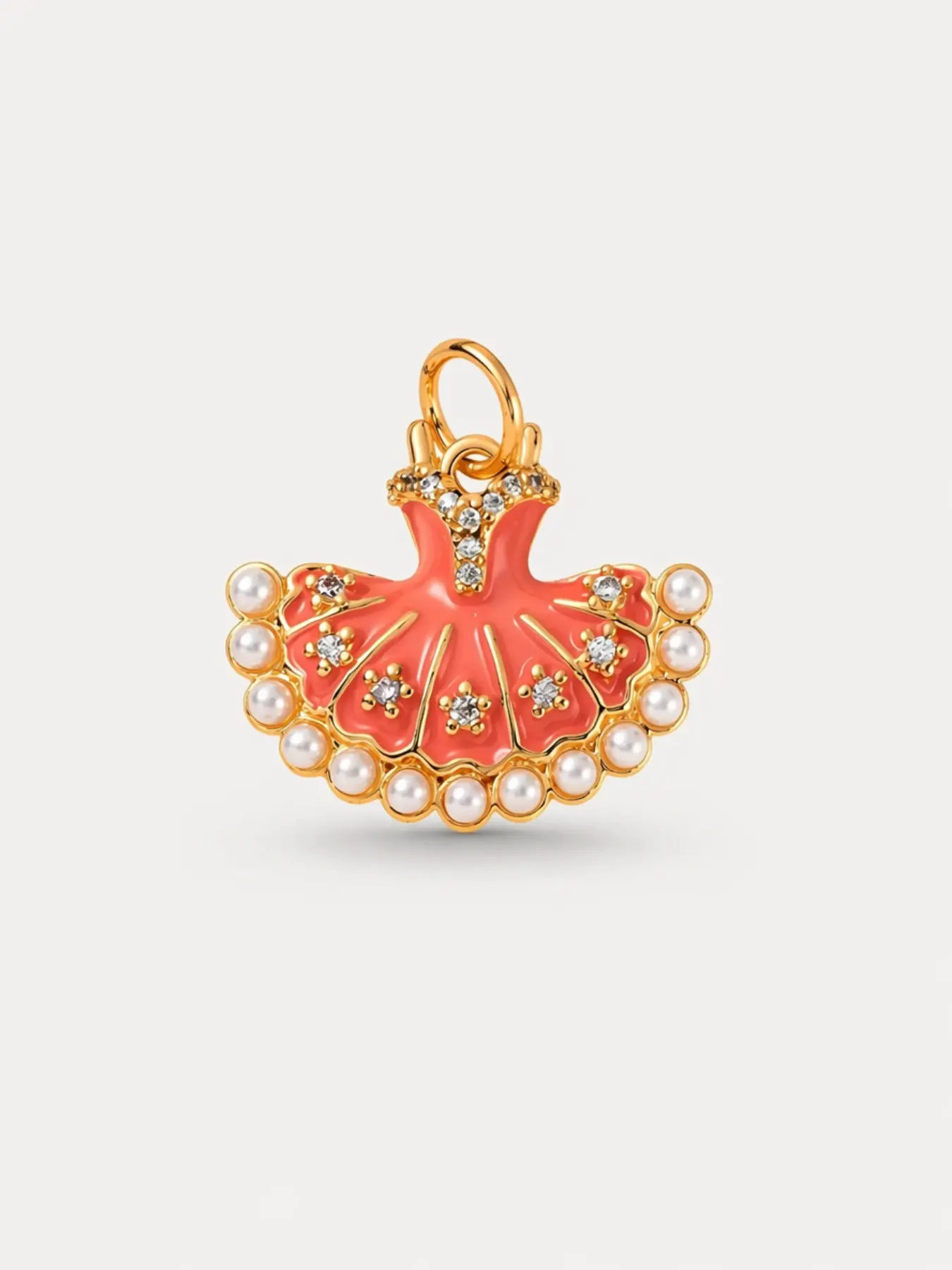 3D Ballet Tutu Pendant, Dopamine Coral Copper Plated Kc Gold Zircon Pearl Charm, Diy Jewelry Decoration, Ideal for DIY Bracelet Necklace Jewelry Making