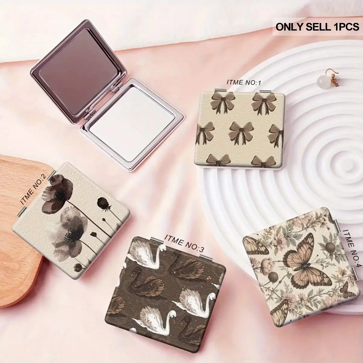 Retro Flower Swan Pattern Portable Foldable Makeup Mirror - Birthday/Valentine's Day/Wedding Gift, Girl Handheld Makeup Mirror Travel Compact Pocket Makeup Mirror