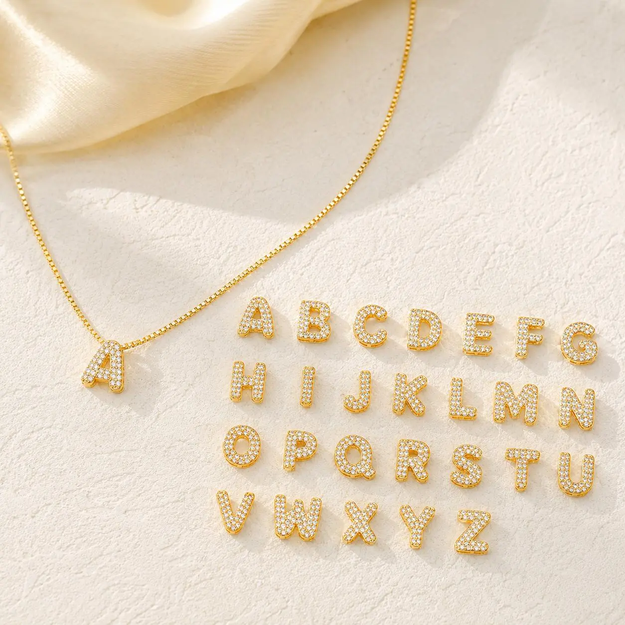 Choose 3-6 Letter Pendant with 1PC Chain Set, 14K Gold Plated Custom Charm Necklace Set, DIY Mix & Match Initial Pendant Personalized Name Initial Everyday Fashion Accessory, Couple Gift for Women and Men