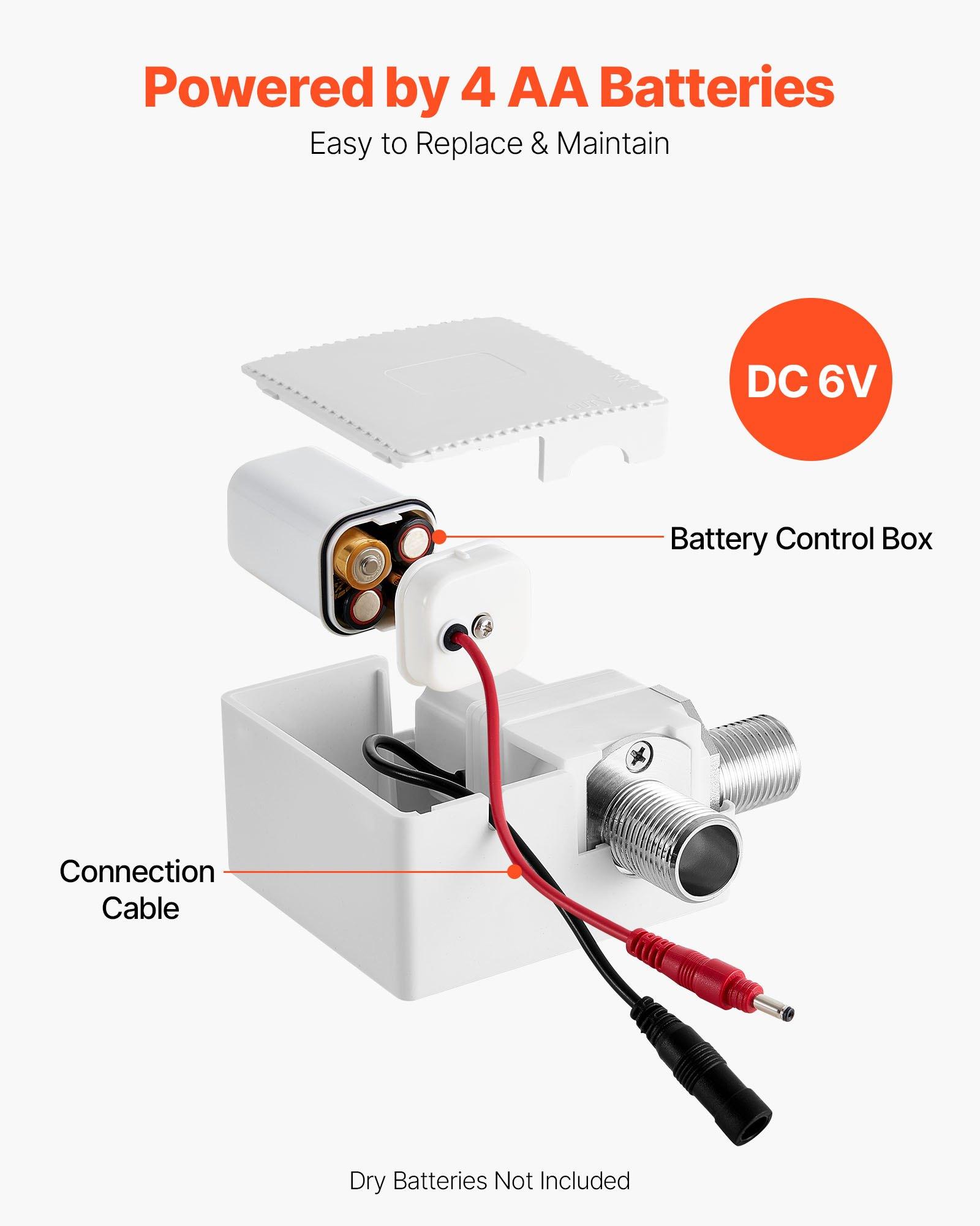 VEVOR Touchless Bathroom Sink Faucet, Automatic Motion Sensor Restroom Toilet Faucet with Hole Cover Plate, Battery Operated,Adjustable Temperature for 9/16 in Pipe Commercial Lavatory,Matte Black