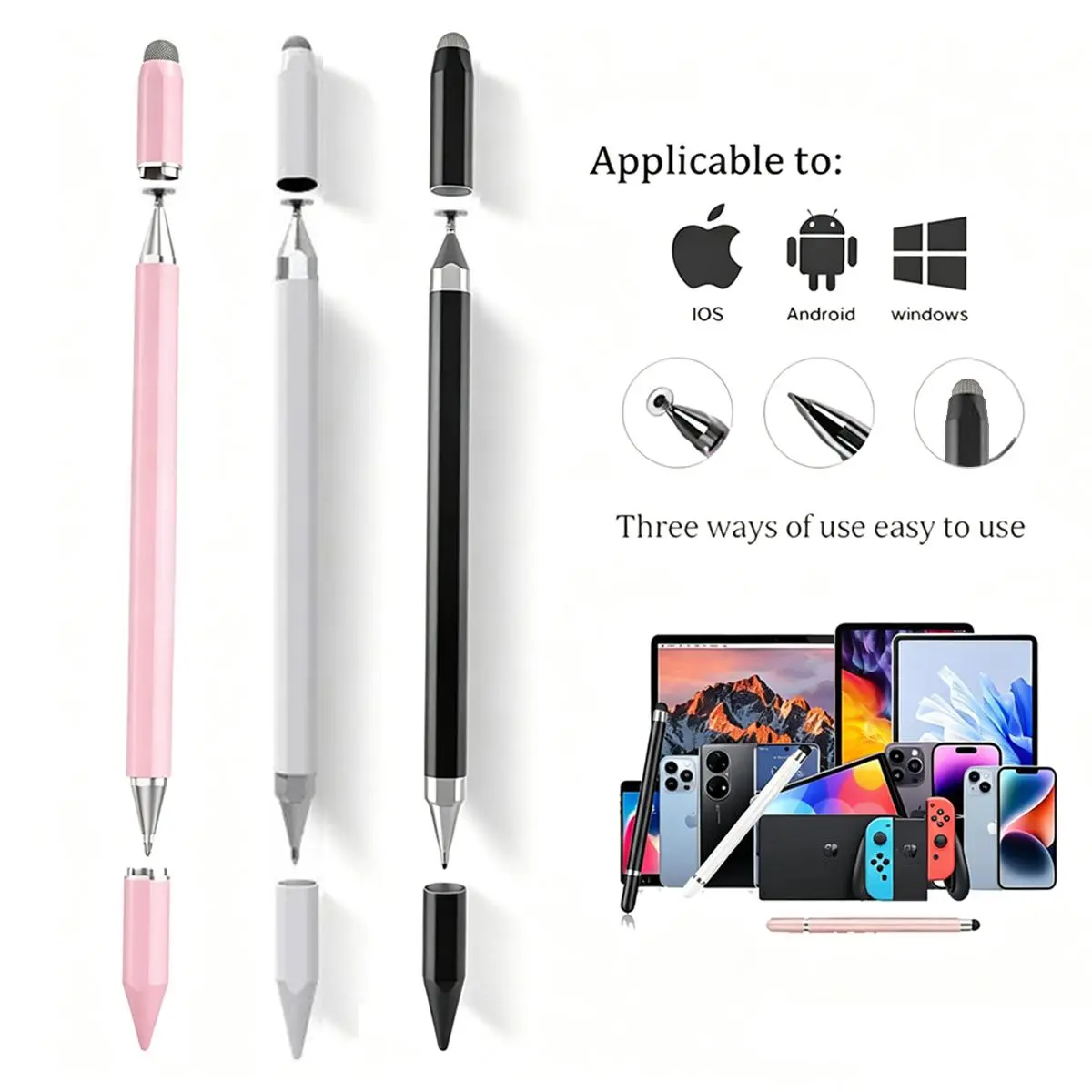 2026 New 3-in-1 Neutral Pen Flat Pen,High Precision Universal Stylus Pen for ipad Tablets, Phones&Switch for School,Suitable for All Ages, for Touch Screen,Back to School Gift,No charging or Bluetooth required.