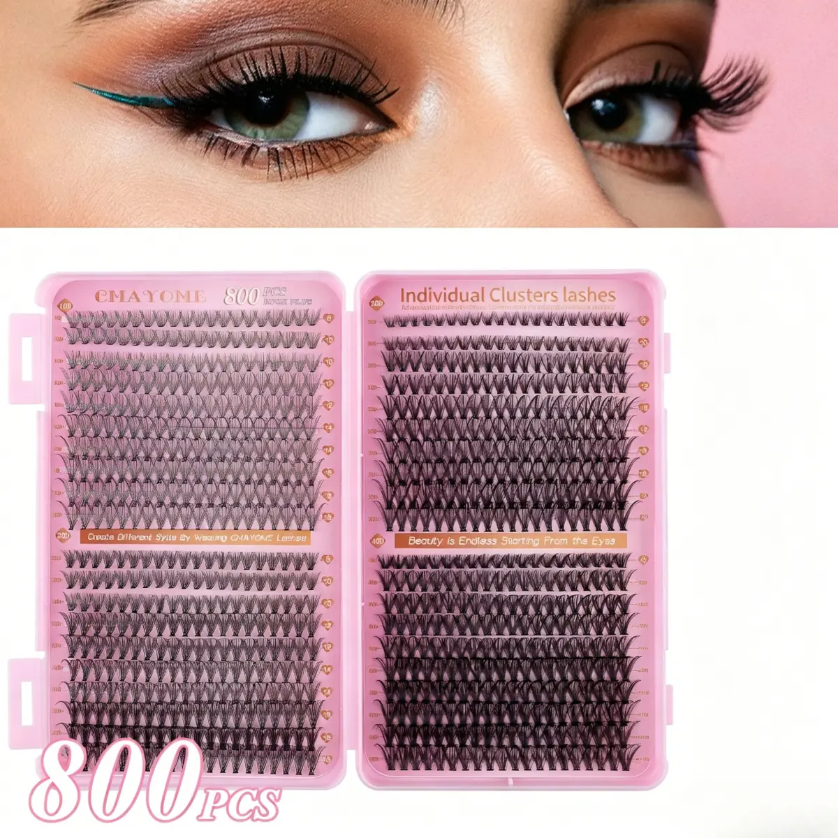 DIY Eyelash Extensions Makeup Products Kit, 800pcs Individual Clusters with 10D/20D/30D/40D Mixed Densities & 10-18mm Lengths, Reusable Soft Fibers for a Natural Look, Eyelashes Extensions, Box Set, Mixed Density, Daily Cosmetics, Adults, Bundle, Curling,