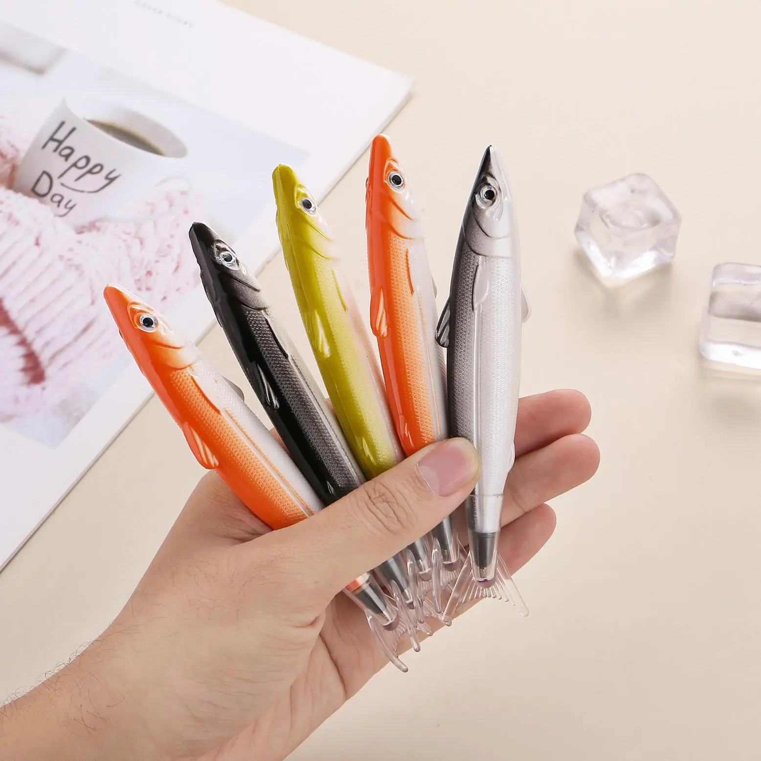 Funny Grumpy Face Fish Shape Ocean Themed Stuff Ballpoint Pen - 0.5mm ABS Plastic Writing Pen, Cute Office Stationery, Unique Back-to-School Gift for Students