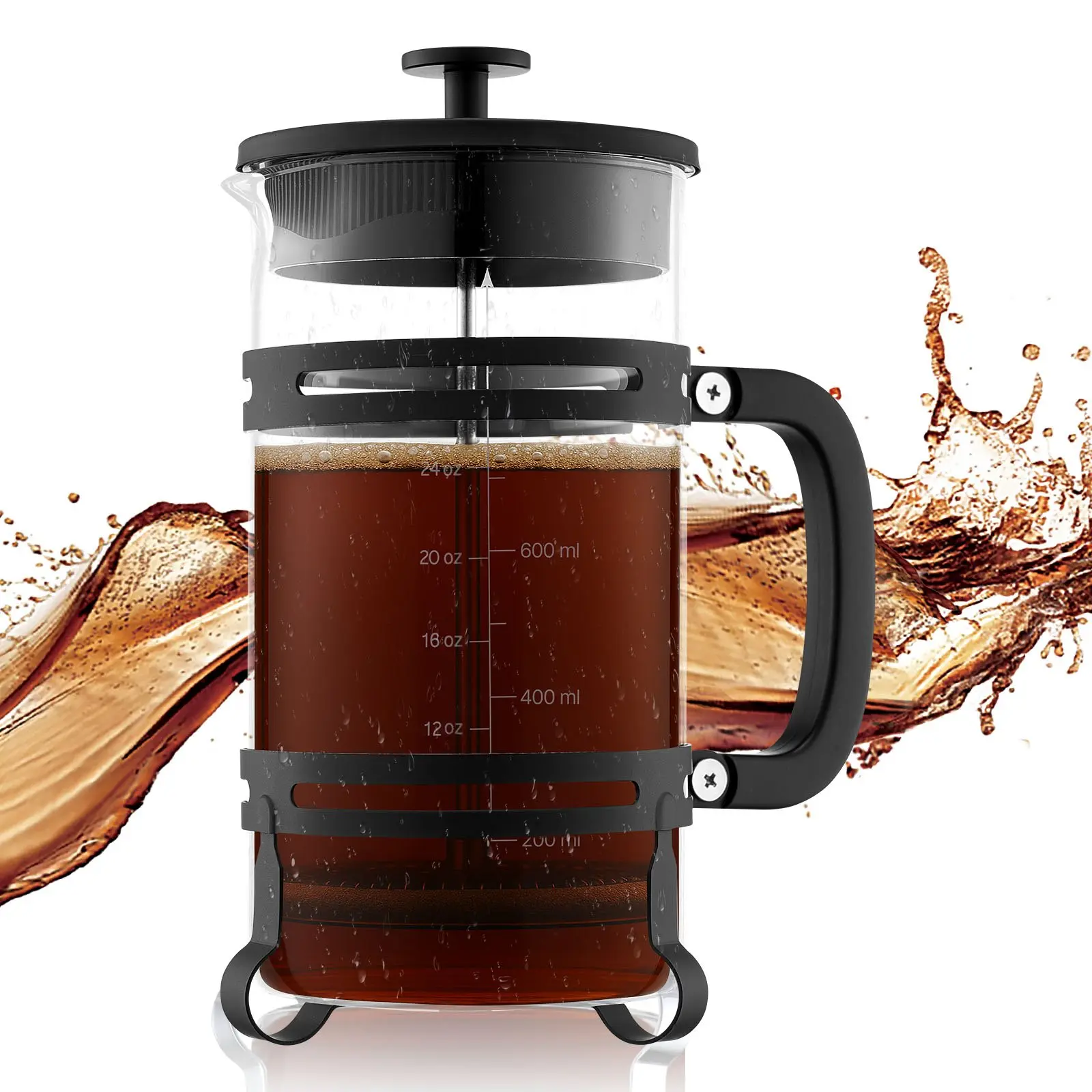 VEVOR Portable French Press Coffee Maker, 34 oz 1L Heatproof Borosilicate Glass, Stainless Steel Filter, Smooth Dishwasher Safe Tea Press for Home Camping, Silver
