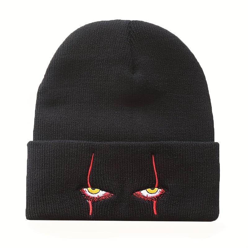 Unisex Horror Clown Eyes Knitted Beanie – Soft 100% Acrylic Winter Ski Hat, Red Accent Design, Warm Coldproof Headwear for Men & Women, Perfect for Halloween and Costume Parties