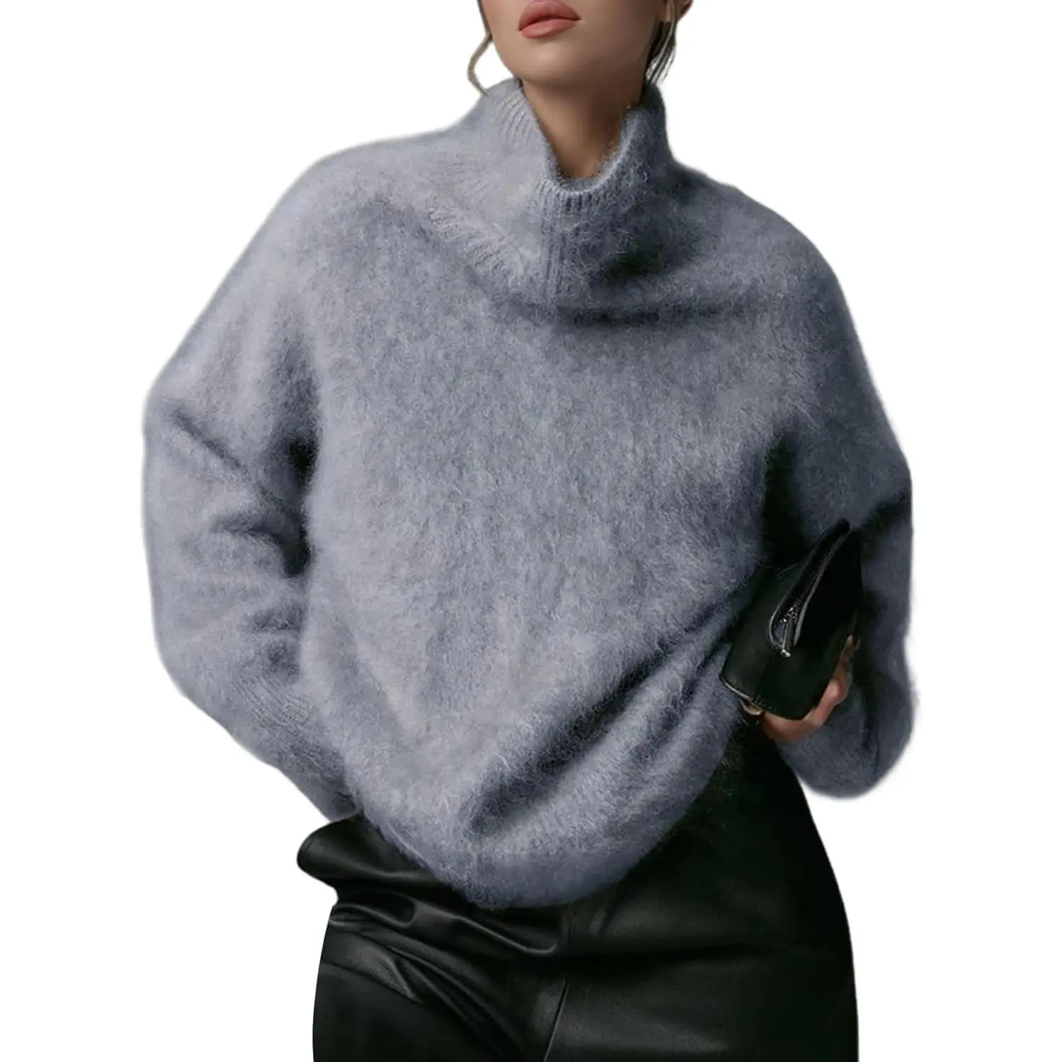 Arssm Women's Turtleneck Sweater Oversized Long Sleeve Fuzzy Knit Warm Sweaters 2026 Fall Pullover Tops