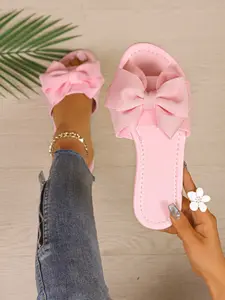 Women's Multi-Colored Large Bow Flat Sandals with Straps, Toe-Exposing Casual Beach Slippers, Comfortable Summer Footwear for Holidays, Travel, and Daily Wear, Available in Plus Sizes, Stylish and Versatile, 2026 New Collection