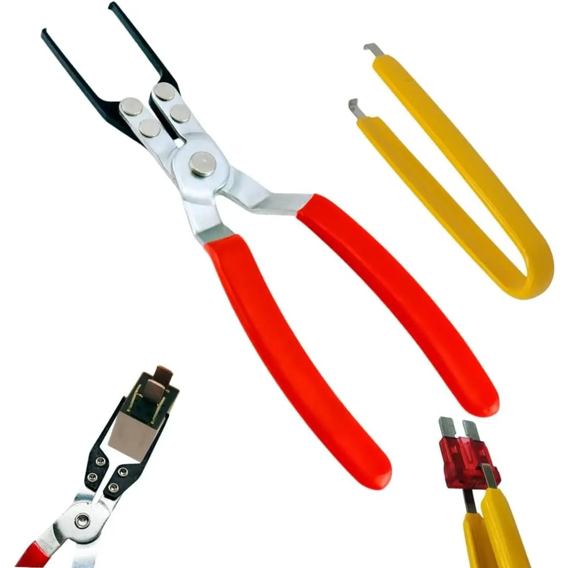 Relay and Fuse Puller Pliers Set - 2 Pack Automotive Fuse Remover Tool for  Dashboard  Terminal, Professional Heavy Duty with Thin Tips Offset Handles (9" & 6")