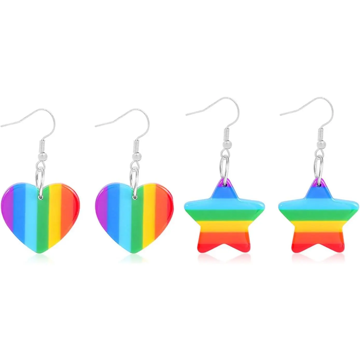 Rainbow Heart and  Beaded Drop Earrings for Women - Colorful   Heart  Dangle Earrings with  Pendants, Lightweight Y2K Style Cute  for Festival Party (A19)