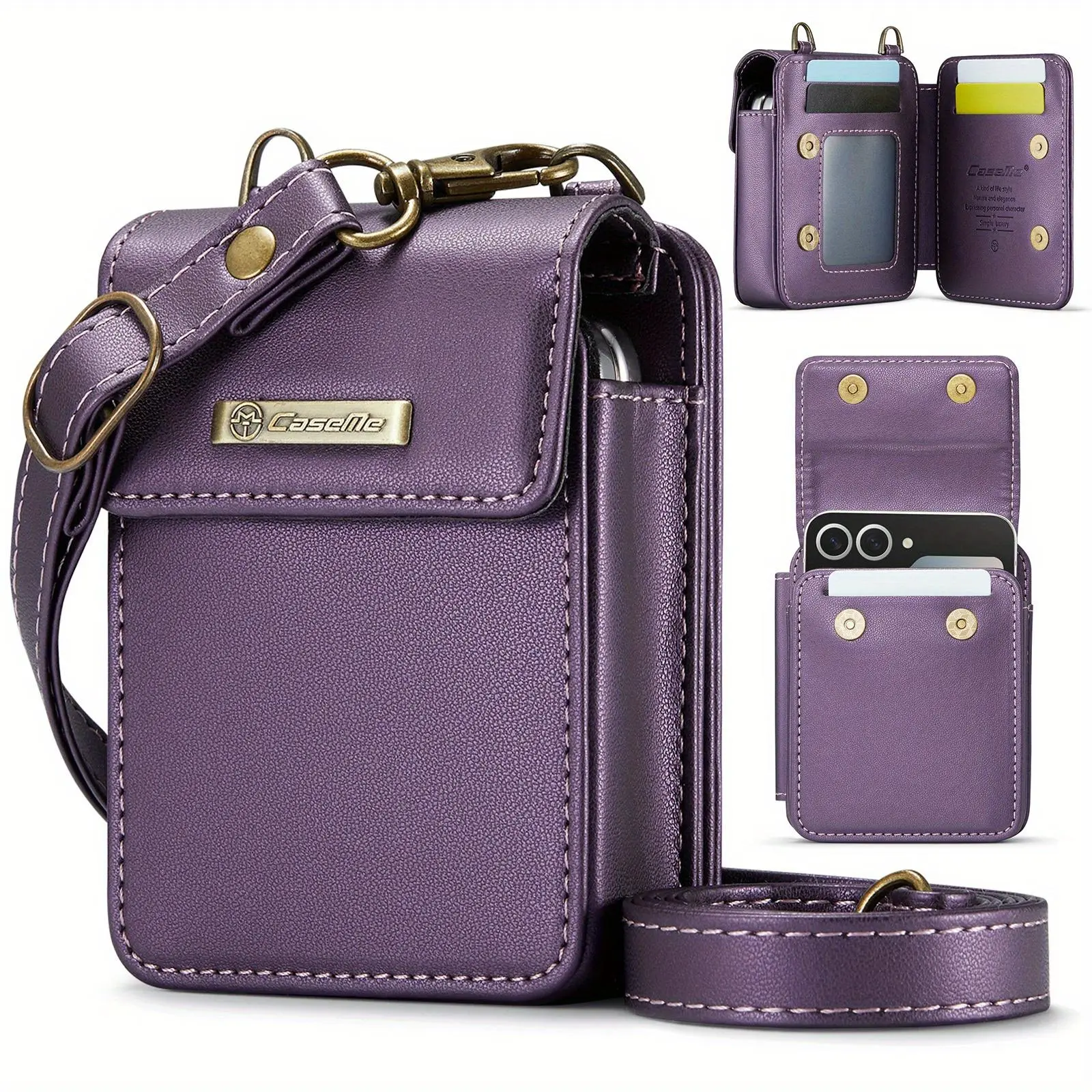 For Samsung Galaxy Z Flip 6 5 4 3 Case Crossbody With RFID Blocking Card Holder Slots Magnetic Flip Closure Protective Mini Bag Wallet Phone Case For Samsung Galaxy Z Flip 6/ 5/ 4/ 3 5G