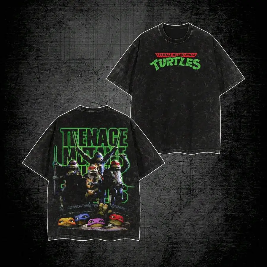 Premium Washed TMNT Graphic T Shirt Unisex Crew Neck Comic Superhero Casual Shortsleeve Top Retro Streetwear Apparel Gift For Comic Book Fans
