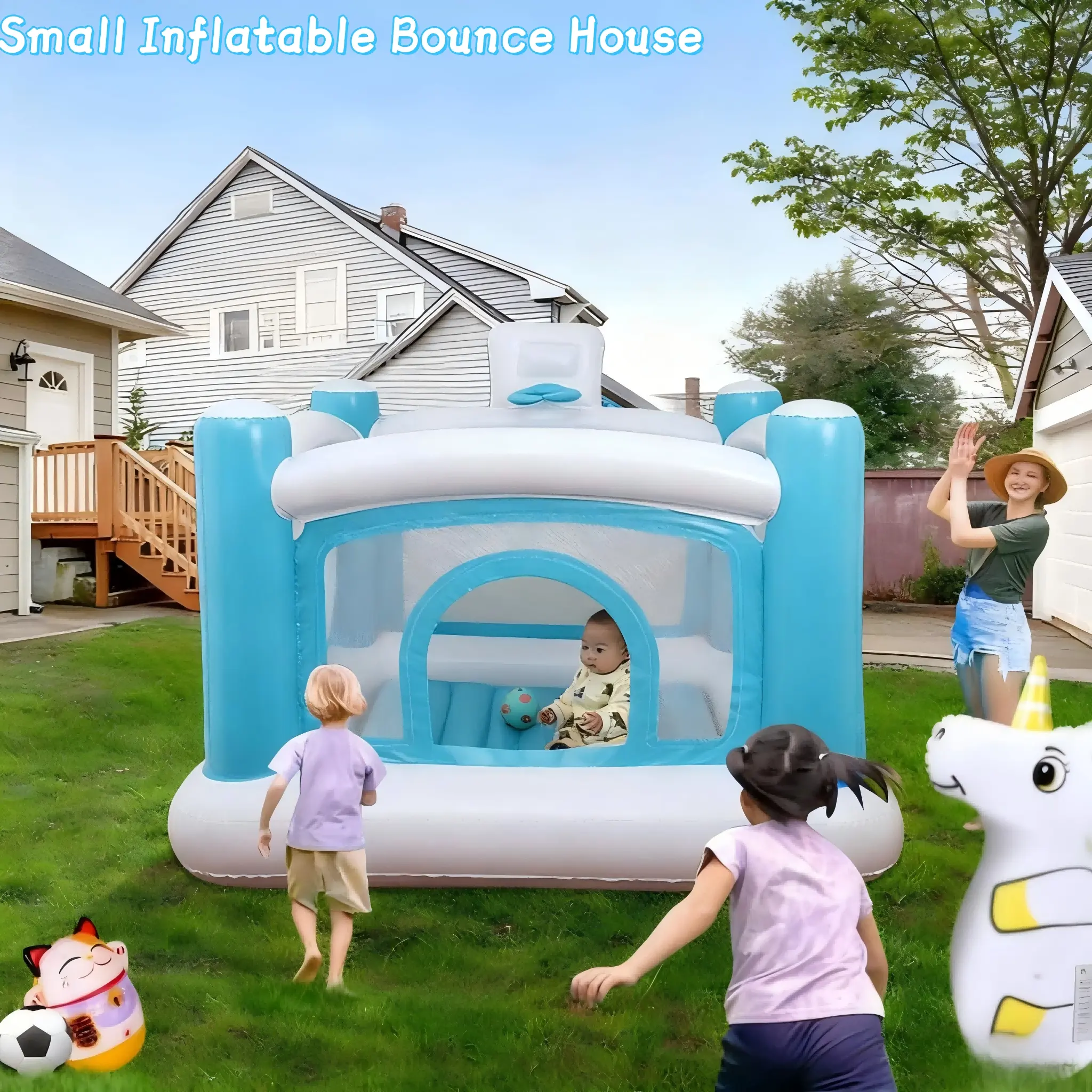 Thick Small Indoor Home Children Inflatable Bounce Bed, Outdoor Inflatable Castle Playhouse, Kids Fun Jumping Mat