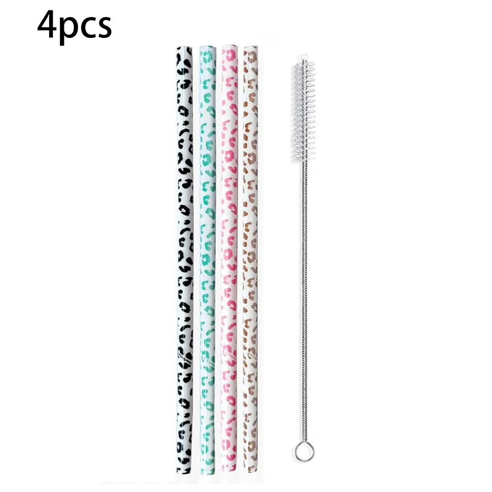 Reusable Leopard Print Straw, Silicone Material, Includes Cleaning Brush, Perfect for Parties and Outdoor Activities, Durable and Stylish, Party Straws