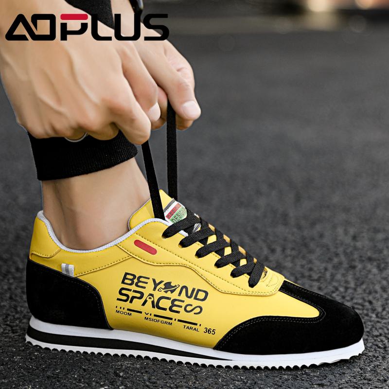 AOPLUS Men's Color Block Sneakers – Bold Yellow & Black Casual Shoes with Unique Graphic Design