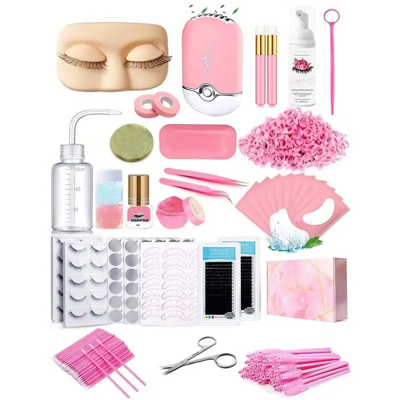 Professional Lash Extension Tool Kit, Eyelashes Extension Kit, Includes Lash Fan, Extension Glue, Tweezers, Mannequin Head, DIY Lash Extension Set for Beginners