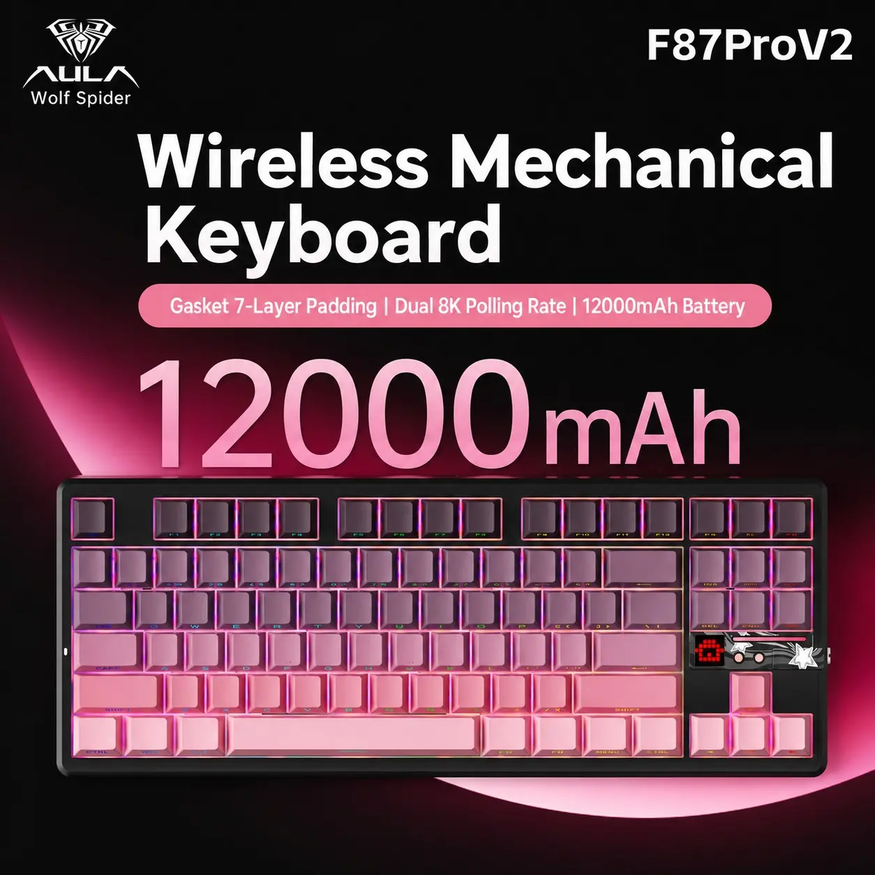 Aula F87pro V2 Gaming Keyboard, 87 Key Layout, Wired/wireless Connection, RGB Lighting, Rainbow Keyboard, Advanced Key Settings, Long Battery Life, Pc Gaming Keyboards