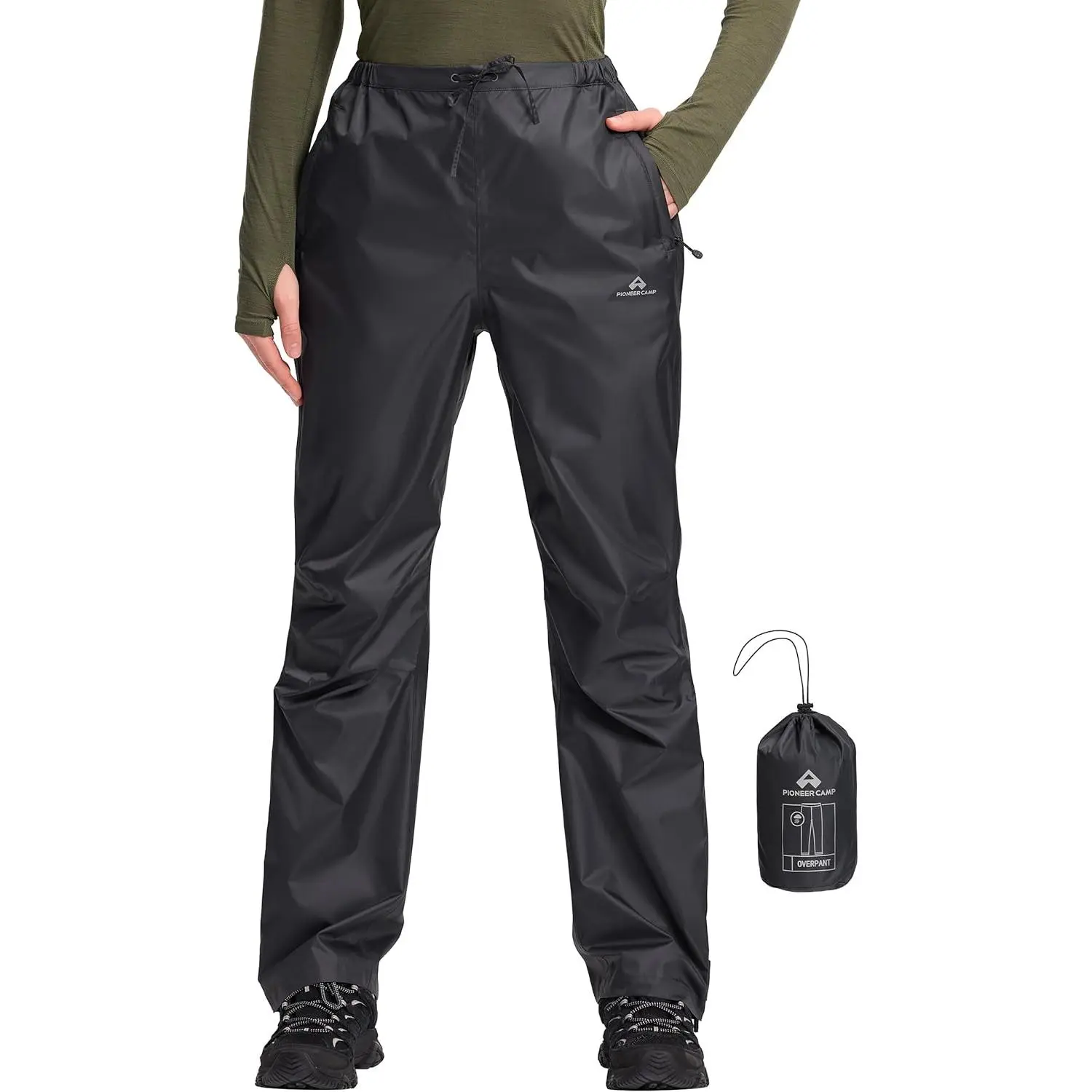 Pioneer Camp Women's Rain Pants Waterproof Hiking Pants Packable Lightweight Windproof Side Zipper Outdoor Rain Over