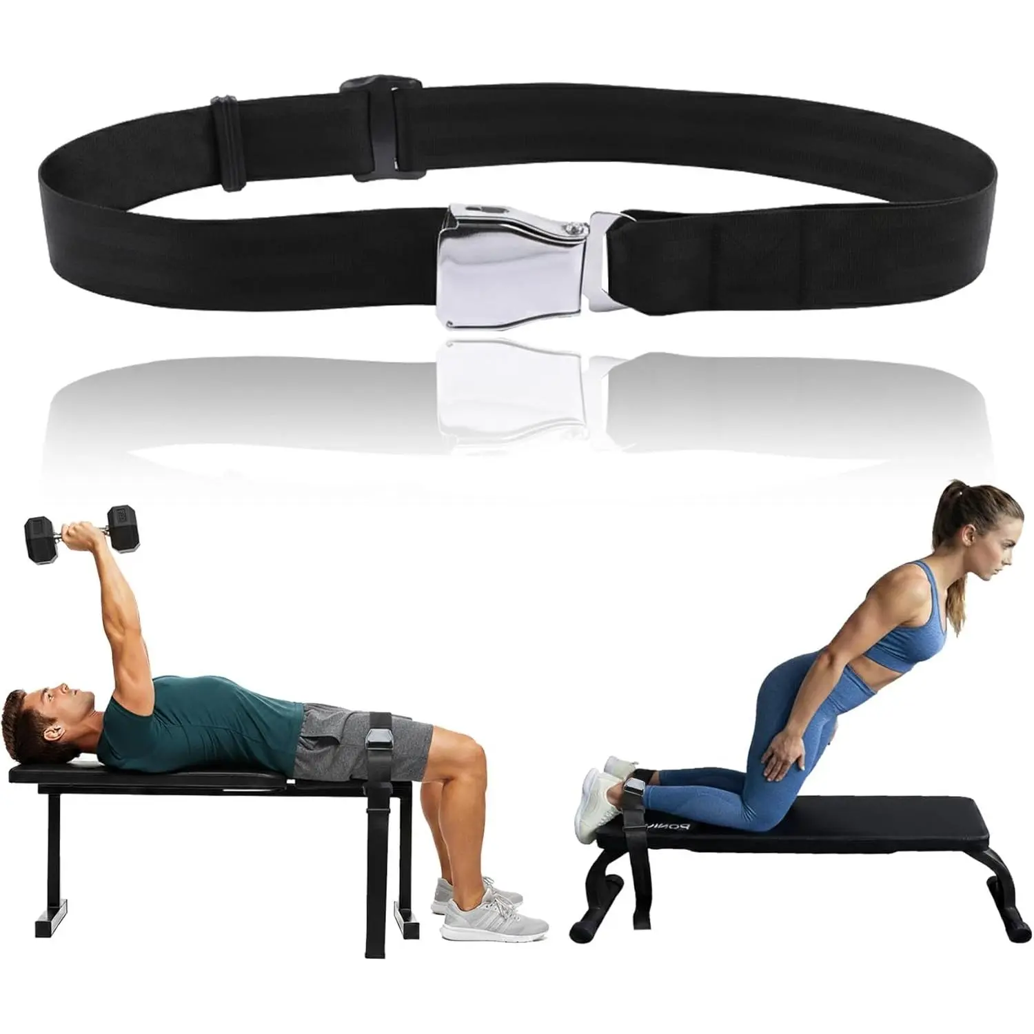Nordic  Stabilizer Strap with Anti-Slip Locking Buckle, Adjustable 63-Inch gym seatbelt for Bench, Nordic ,  Extensions, Seated Rows &  Gym