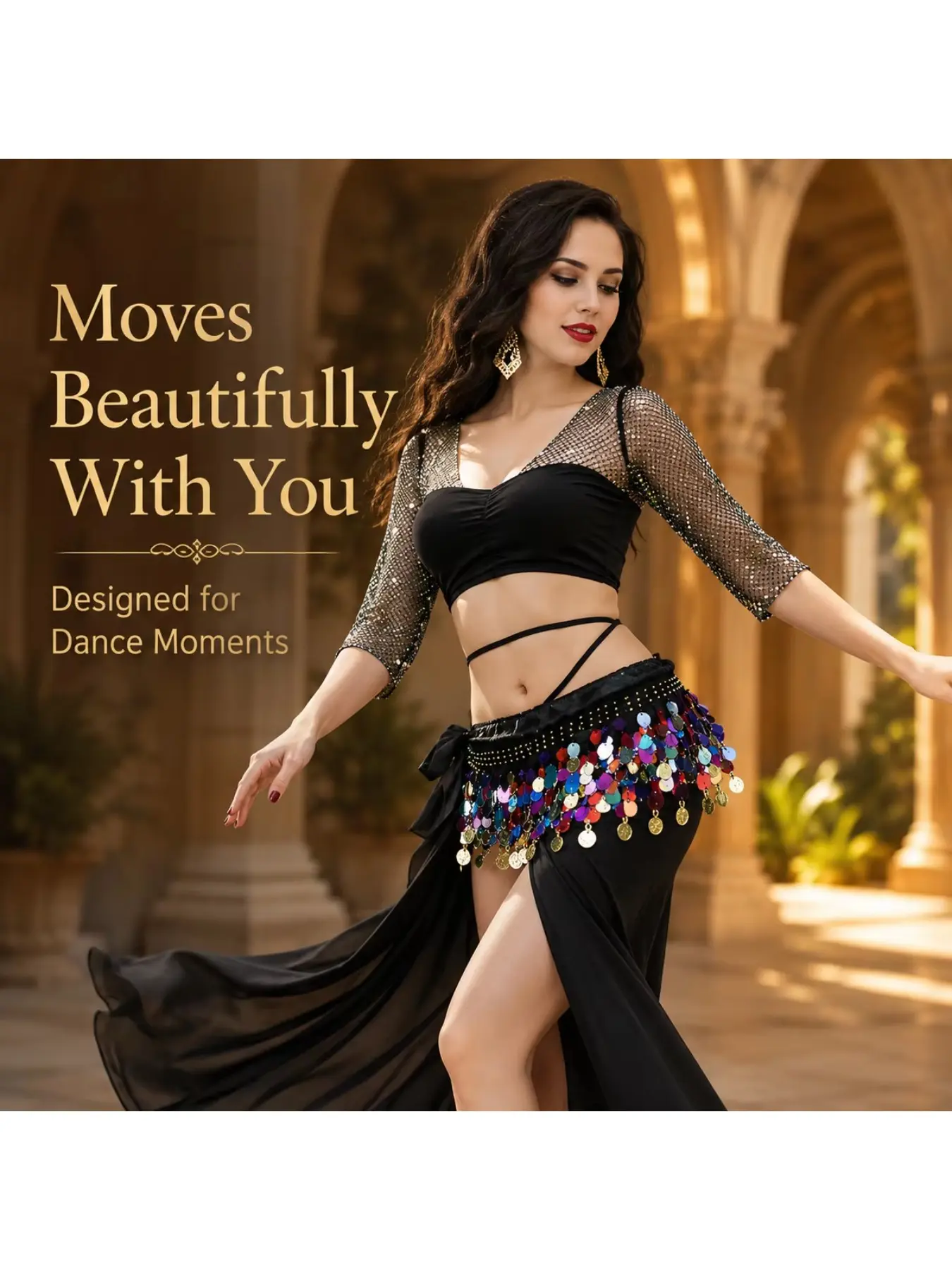 Women Belly Dance Egyptian Hip Scarf Boho Colorful Sequin Coin Waist Chain Skirt Dance Costume Accessories