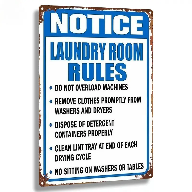 "Notice Laundry Room Rules" Metal Sign, 8x12 Inch Aluminum Vintage Wall Notice Plaque for Laundromat, Apartment, Dorm, Hotel, Property Managers