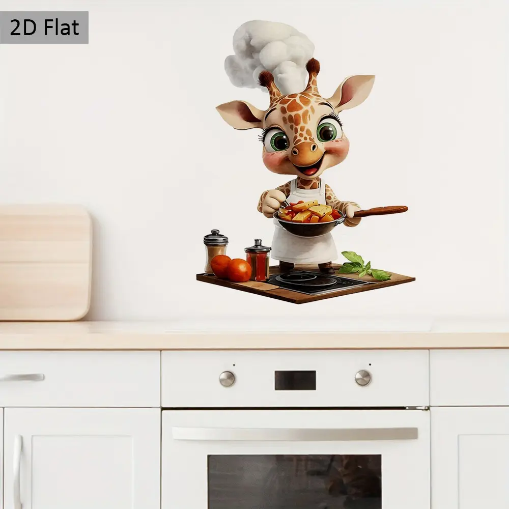 Cute Giraffe Wall Sticker, Creative Kitchen Art Decal, Fun Cooking Scene, Perfect for Dining Room, Kitchen, Bakery, Holiday Gift