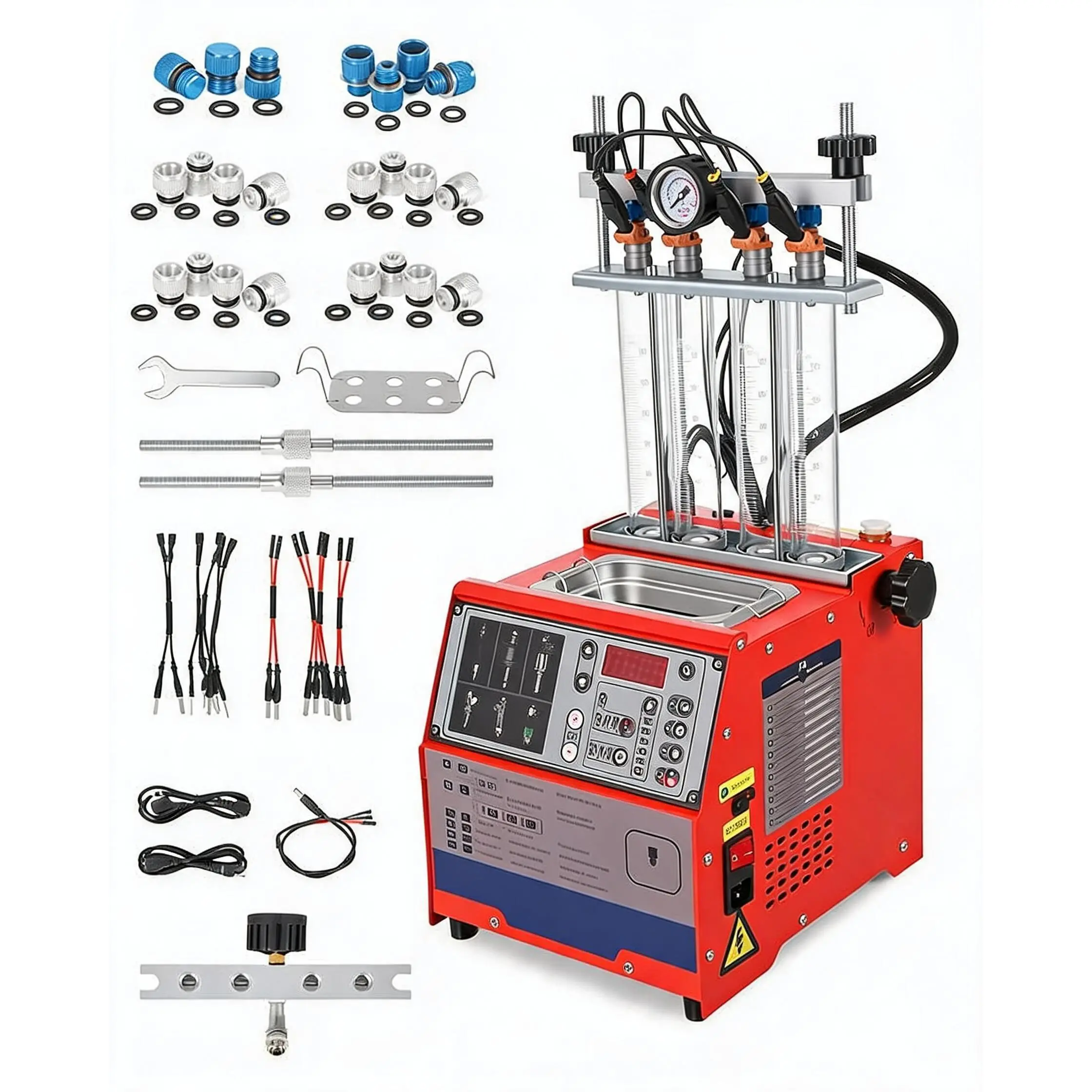 Professional Ultrasonic Fuel Injector Cleaner & Tester Kit - Resistance & Channel Test, For 4/6 Cylinder Gasoline Engines, GDI/Top/Side-Feed Injectors, Automotive Diagnostic Tool, Multiple Sizes