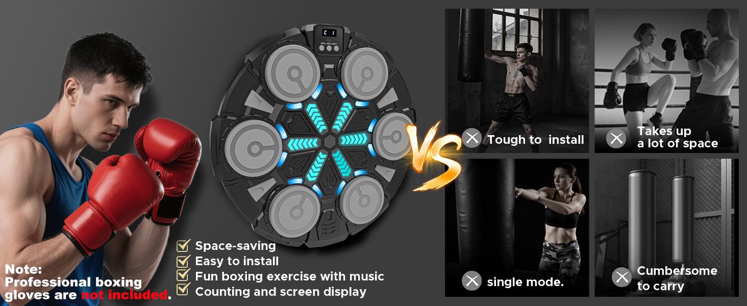 Smart Interactive Boxing Trainer Machine, Boxing Pad, LED Real-Time Feedback, Bluetooth-compatible Music Sync, Wall-Mountable, Home Gym Office Use, Smart Boxing Trainers, Boxing Equipment