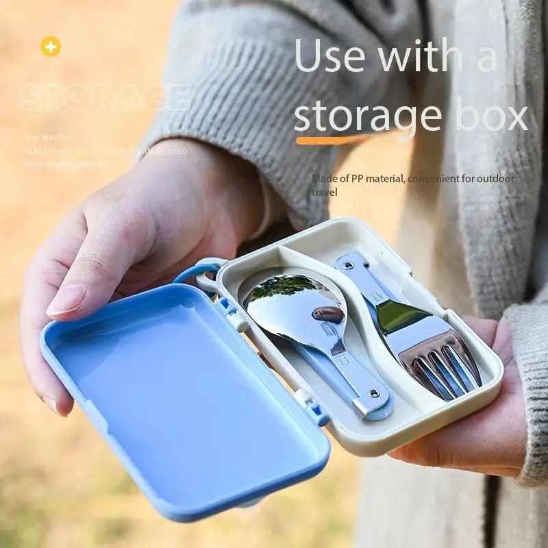 304 Stainless Steel Portable Cutlery Set, Foldable Spoon Fork, Outdoor Travel Dining, Student Dormitory Utensils, Compact and Durable